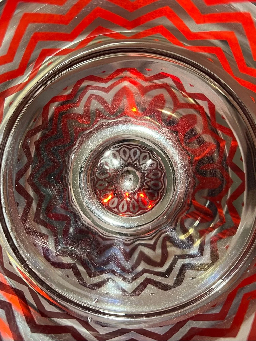 C+B Metallic Red Chevron Glass Hurricane Pedestal Vase